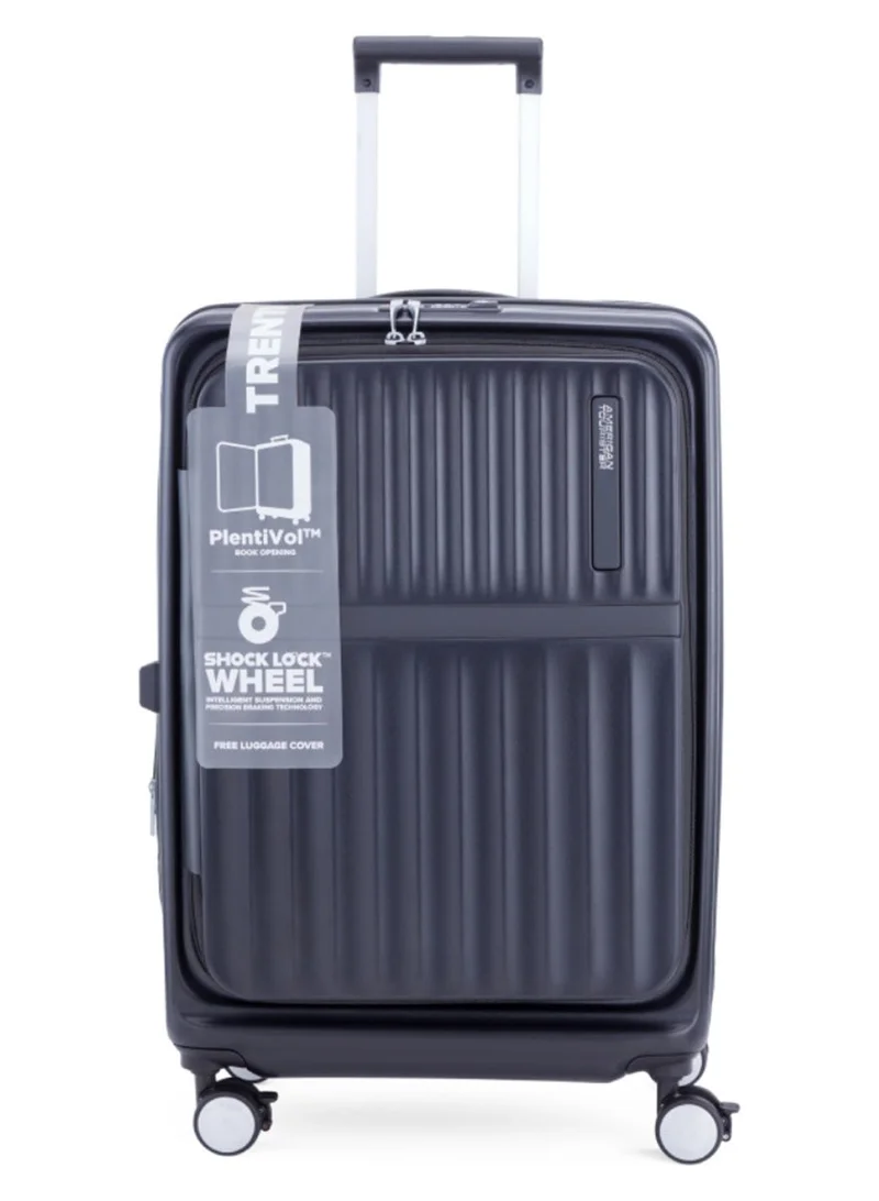AMERICAN TOURISTER  Trento + Suitcase, Check-In Size 68 cm / 25 inch, 4 Spinner Wheels, Hard Top, Polycarbonate, Black|2 In 1 Optimov™ Shock Absorbing Wheels|Book Opening|Expandable|TSA Lock|Waterproof Section - 3 Years International Warranty  | Best Price UAE